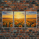 Wildflower Wall Art, Spring Decor, Sunflowers Wall Art, Canvas Print, Set Of 3 Prints, Wall Art, 3 Piece Wall Art, Southern Wall Art