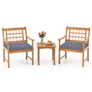 3 Piece Wood Patio Furniture Set with Seat Cushions and Acacia Wood Frame-Gray