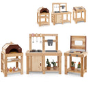 3-Piece Outdoor Kitchen Set Mud Kitchen with Separate BBQ Grill and Pizza Oven-Natural