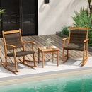 3 Pieces Acacia Wood Patio Rocking Chair Set with Side Table by LJGDeals