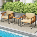 3 Pieces Patio Chair Set Acacia Wood Outdoor Sofa Set with Soft Cushions-Beige by LJGDeals