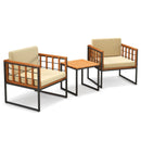 3 Pieces Patio Chair Set Acacia Wood Outdoor Sofa Set with Soft Cushions-Beige by LJGDeals
