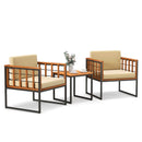 3 Pieces Patio Chair Set Acacia Wood Outdoor Sofa Set with Soft Cushions-Beige by LJGDeals