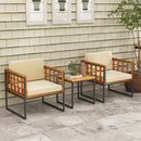 3 Pieces Patio Chair Set Acacia Wood Outdoor Sofa Set with Soft Cushions-Beige by LJGDeals