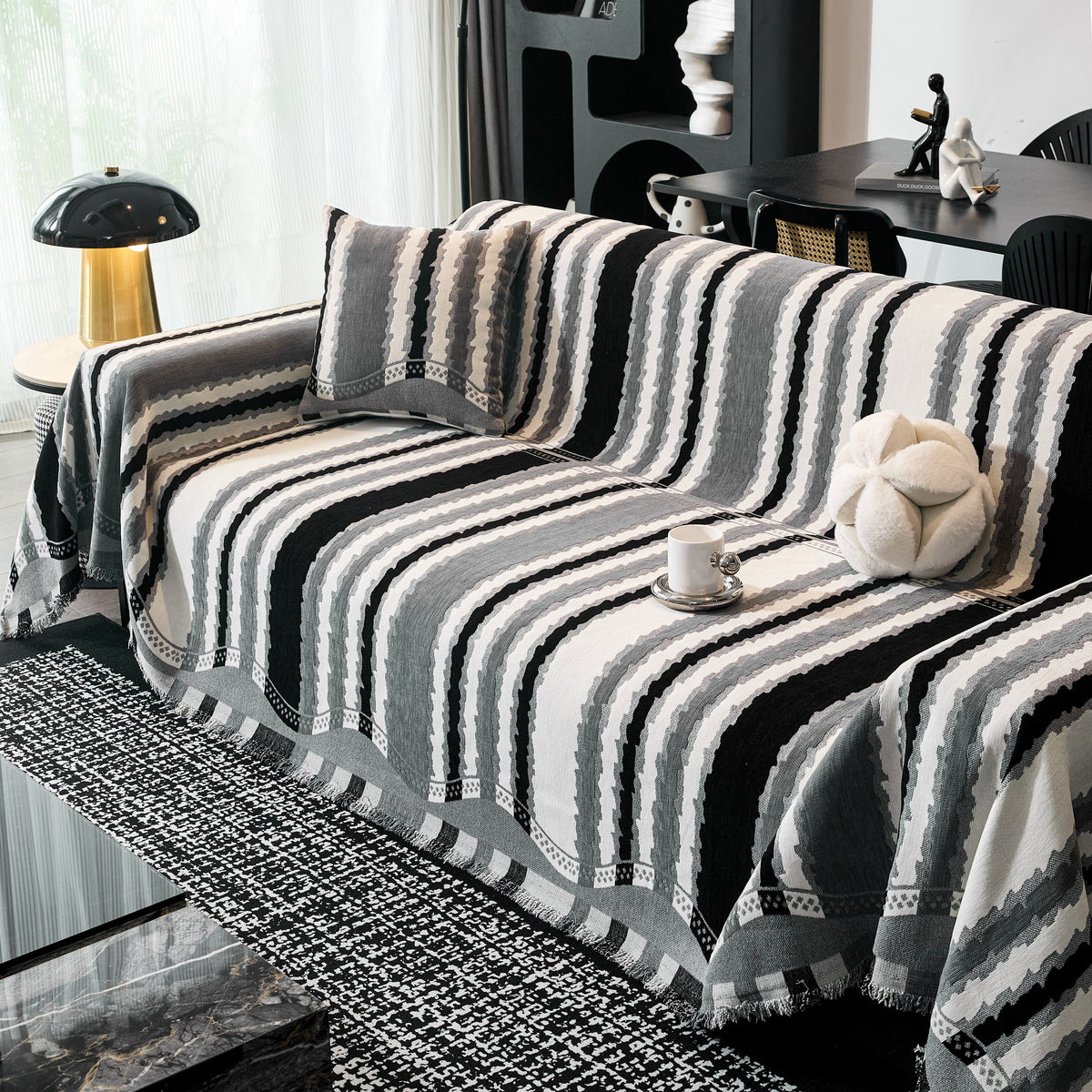 Striped Chenille Sofa Throw Covers, Boho Style Cozy Couch Protector Blanket, photo 19 of 38