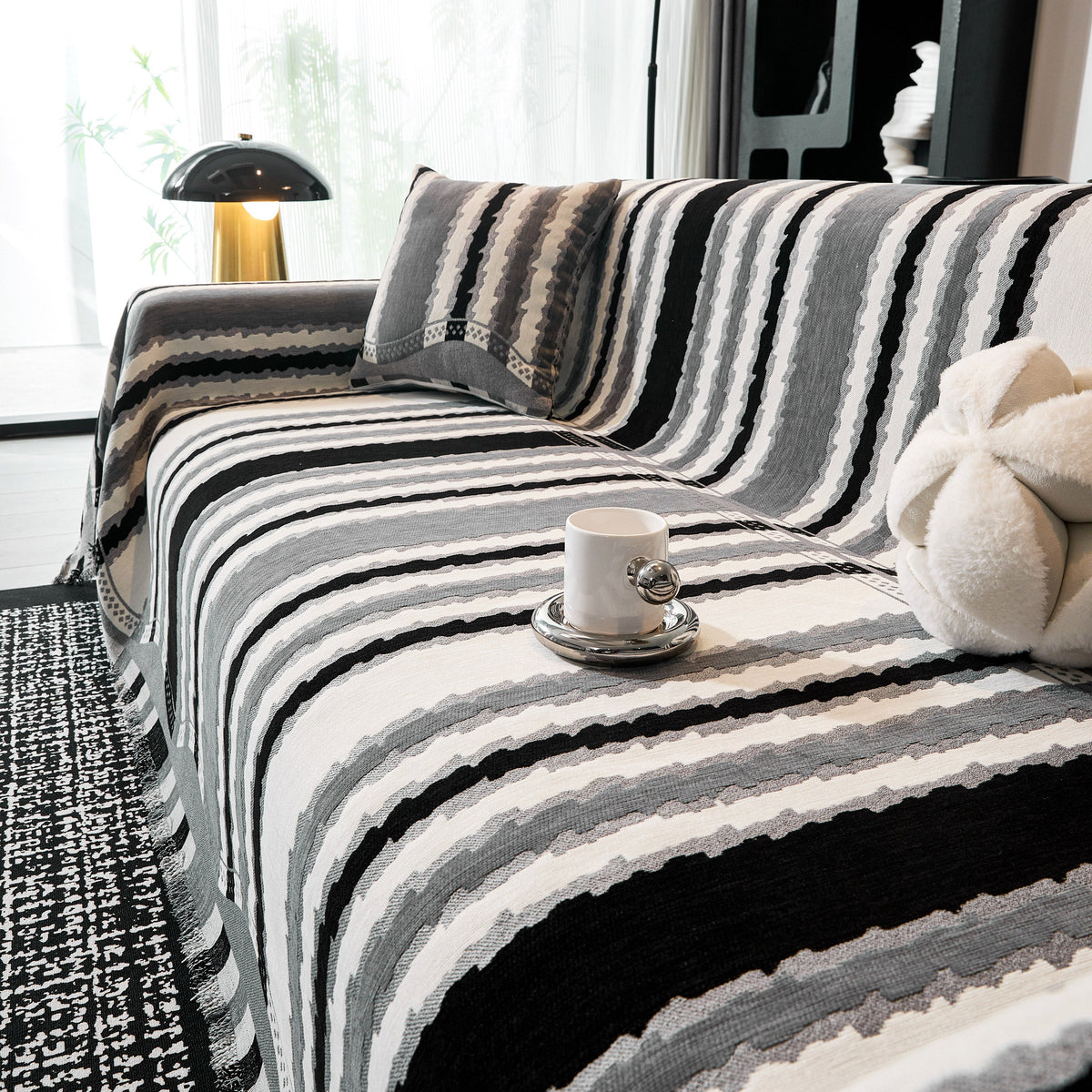Striped Chenille Sofa Throw Covers, Boho Style Cozy Couch Protector Blanket, photo 20 of 38