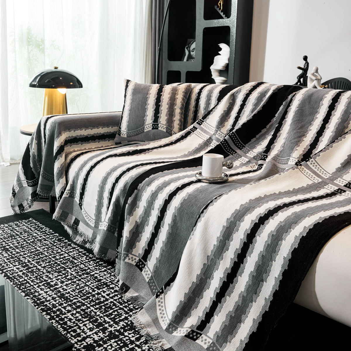 Striped Chenille Sofa Throw Covers, Boho Style Cozy Couch Protector Blanket, photo 25 of 38