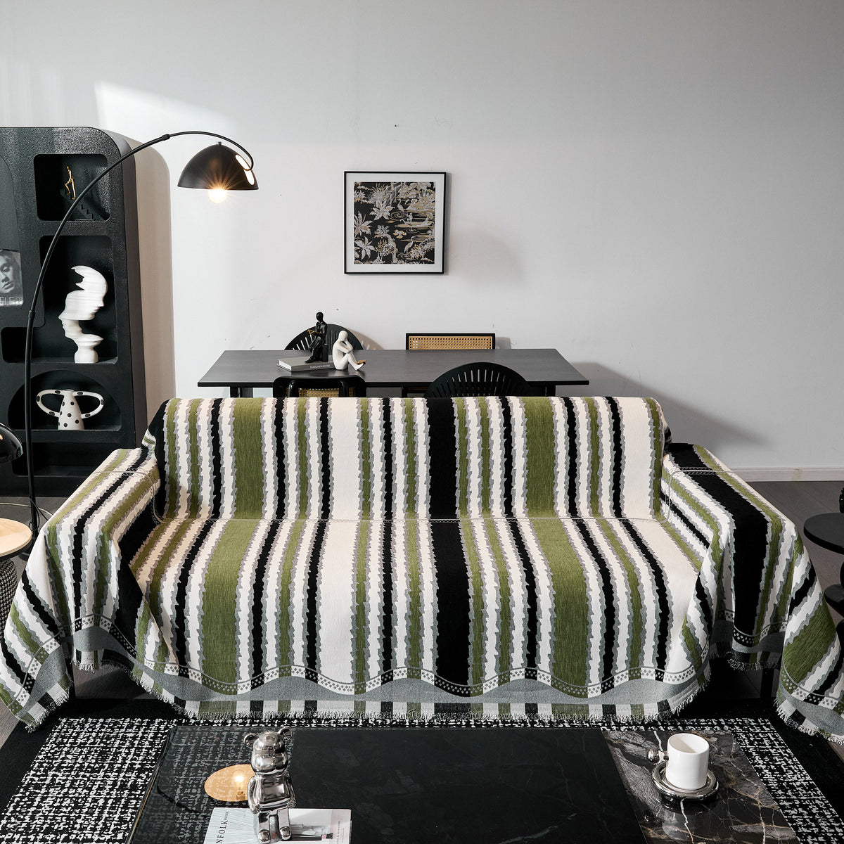 Striped Chenille Sofa Throw Covers, Boho Style Cozy Couch Protector Blanket, photo 2 of 38