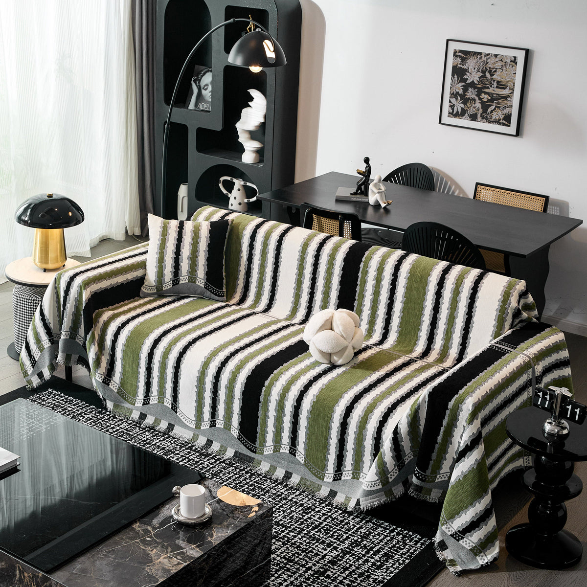 Striped Chenille Sofa Throw Covers, Boho Style Cozy Couch Protector Blanket, photo 3 of 38