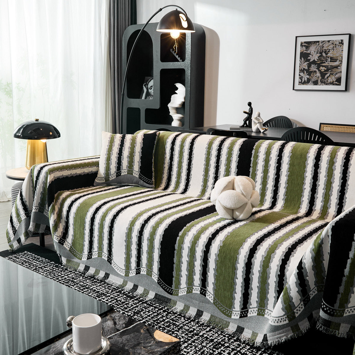 Striped Chenille Sofa Throw Covers, Boho Style Cozy Couch Protector Blanket, photo 5 of 38