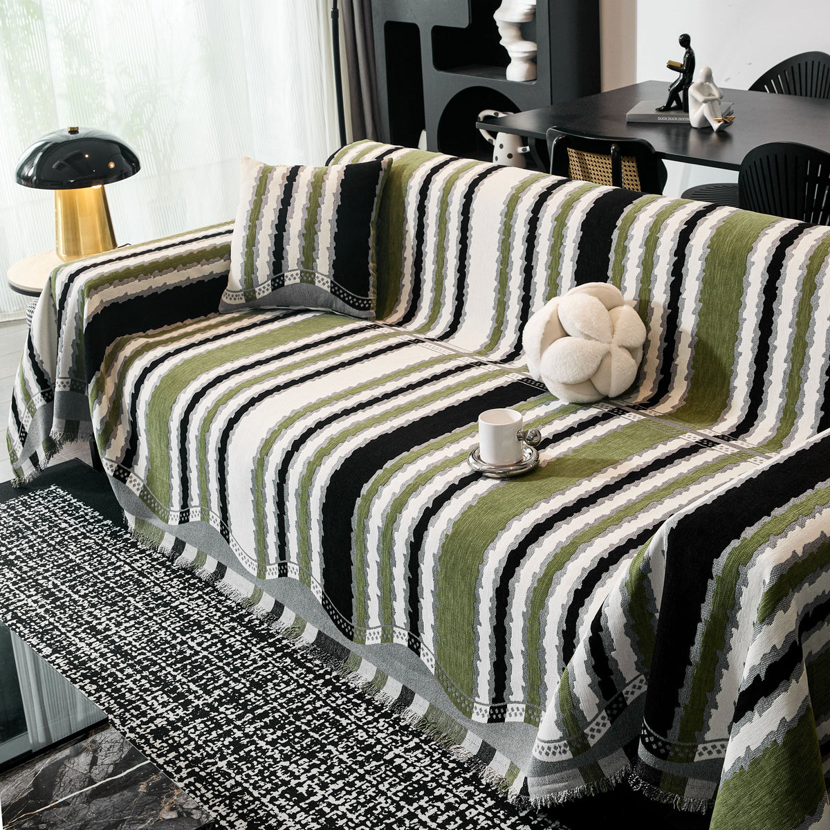 Striped Chenille Sofa Throw Covers, Boho Style Cozy Couch Protector Blanket, photo 6 of 38
