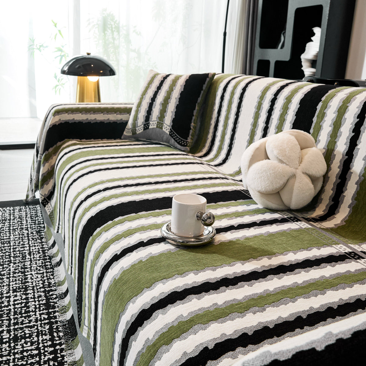 Striped Chenille Sofa Throw Covers, Boho Style Cozy Couch Protector Blanket, photo 7 of 38