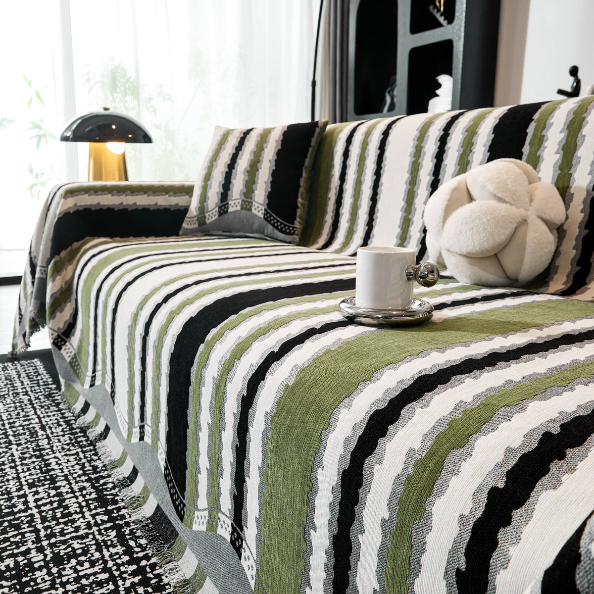 Striped Chenille Sofa Throw Covers, Boho Style Cozy Couch Protector Blanket, photo 8 of 38