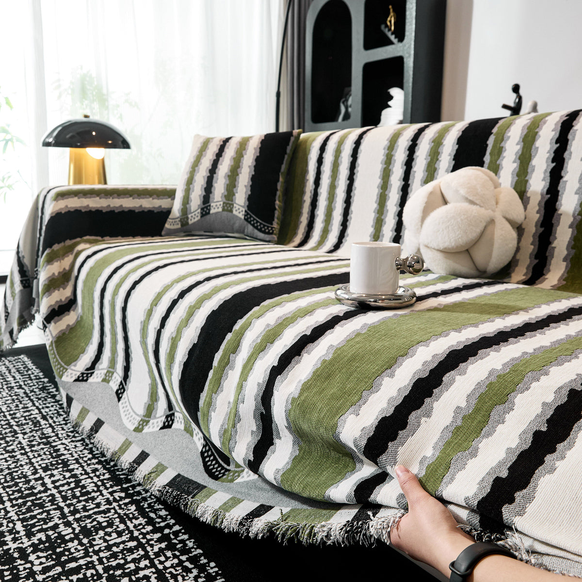 Striped Chenille Sofa Throw Covers, Boho Style Cozy Couch Protector Blanket, photo 9 of 38