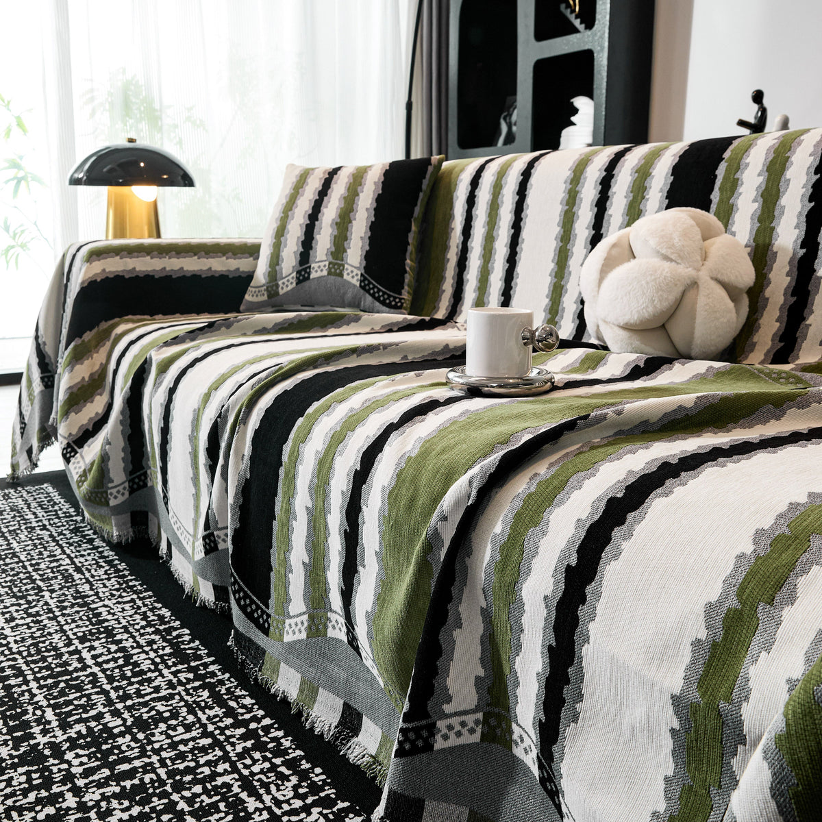 Striped Chenille Sofa Throw Covers, Boho Style Cozy Couch Protector Blanket, photo 13 of 38