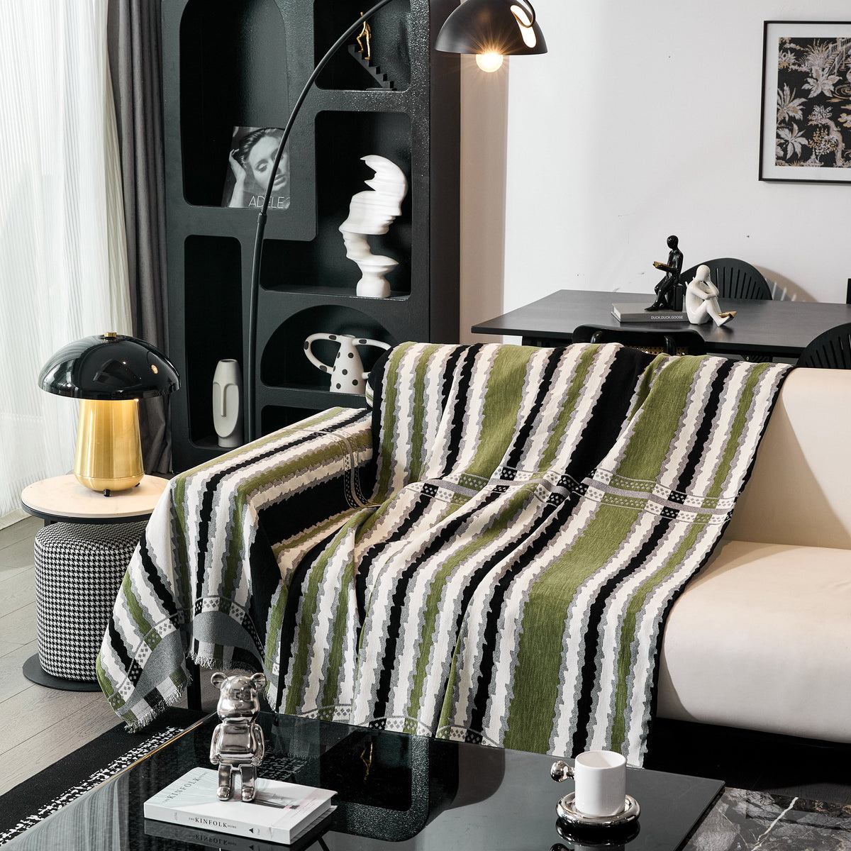 Striped Chenille Sofa Throw Covers, Boho Style Cozy Couch Protector Blanket, photo 16 of 38