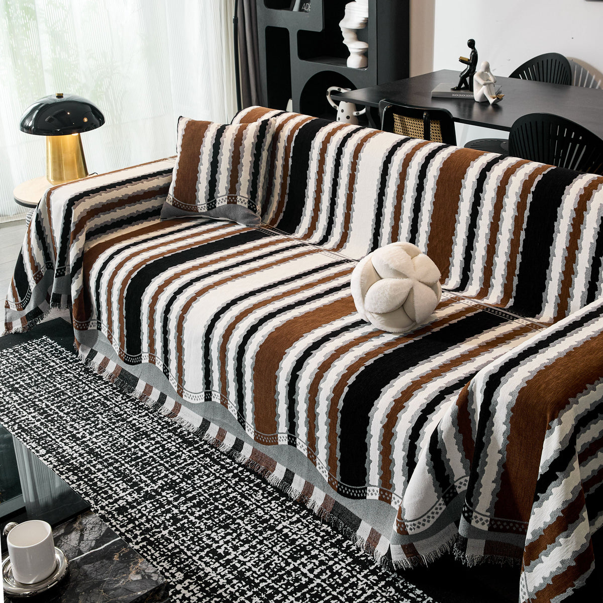 Striped Chenille Sofa Throw Covers, Boho Style Cozy Couch Protector Blanket, photo 30 of 38
