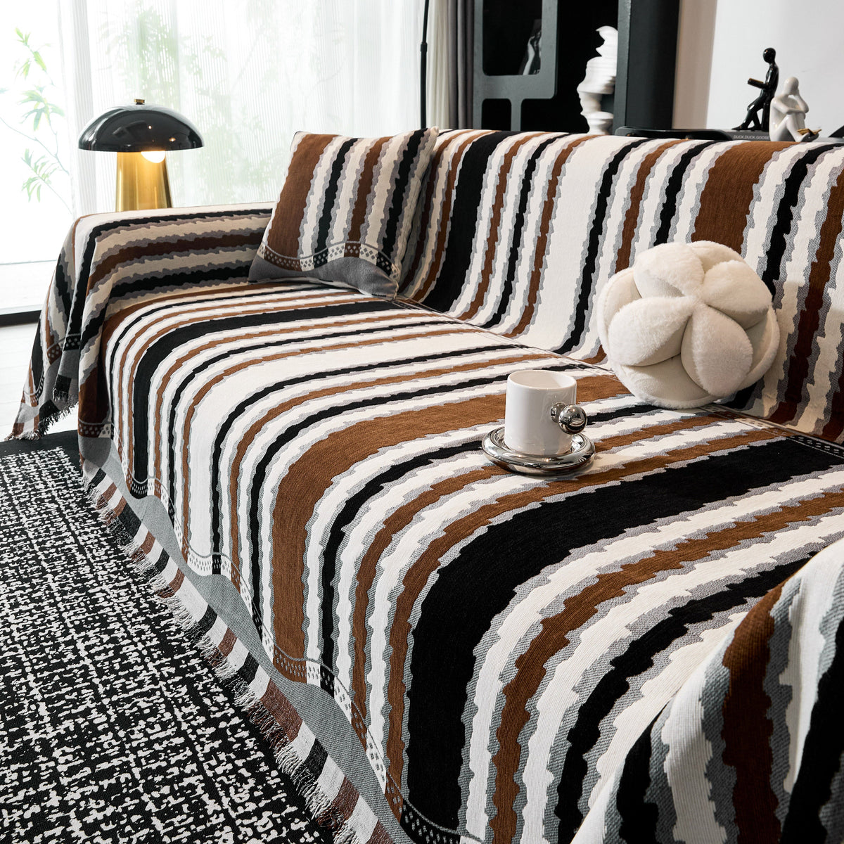 Striped Chenille Sofa Throw Covers, Boho Style Cozy Couch Protector Blanket, photo 31 of 38