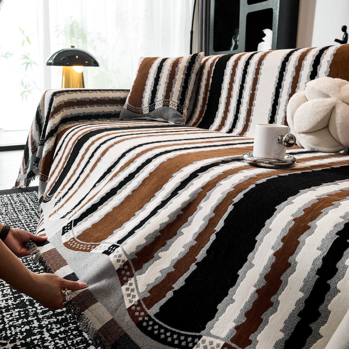 Striped Chenille Sofa Throw Covers, Boho Style Cozy Couch Protector Blanket, photo 32 of 38