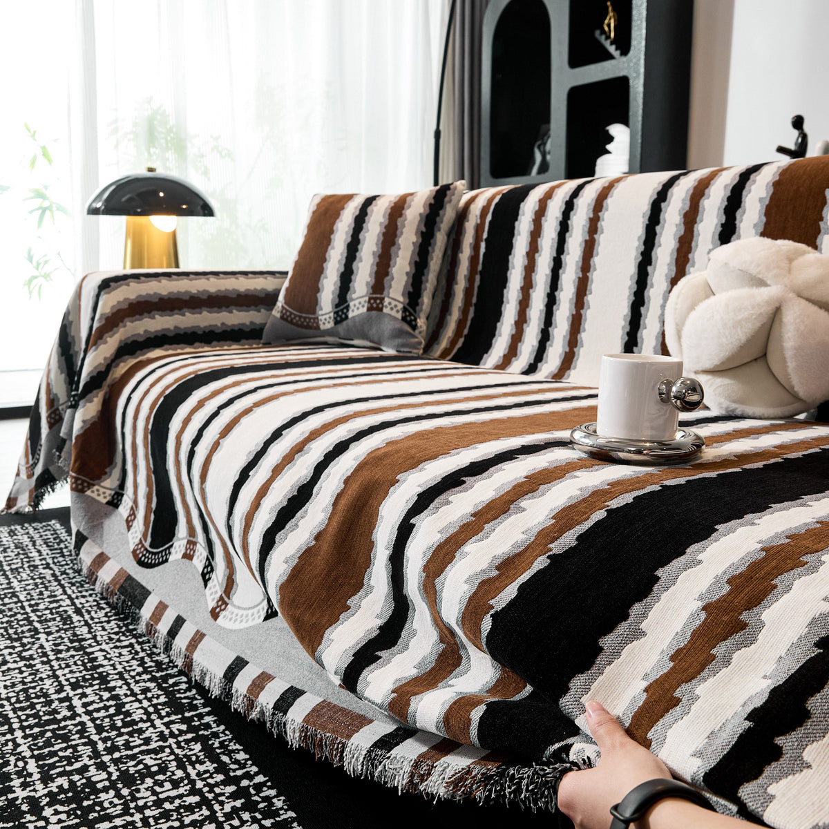Striped Chenille Sofa Throw Covers, Boho Style Cozy Couch Protector Blanket, photo 33 of 38