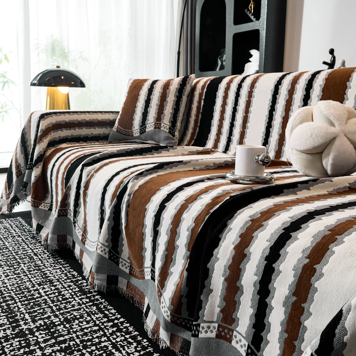 Striped Chenille Sofa Throw Covers, Boho Style Cozy Couch Protector Blanket, photo 34 of 38