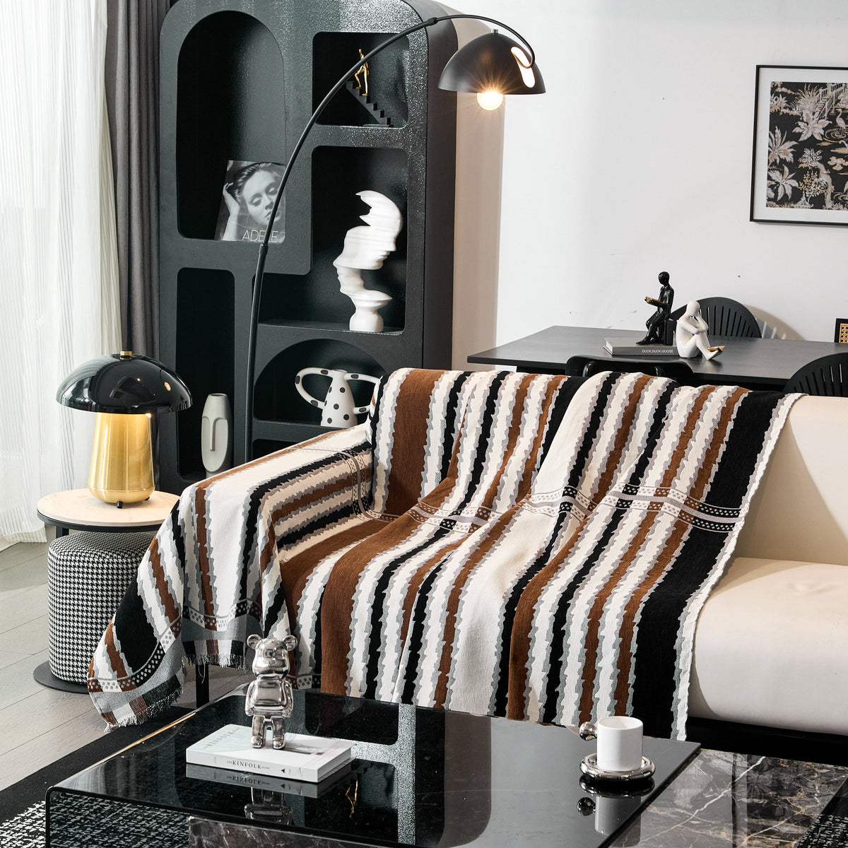 Striped Chenille Sofa Throw Covers, Boho Style Cozy Couch Protector Blanket, photo 35 of 38