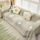 Geometric Radial Striped L-Shape Sofa Cover: Thick, Reversible Furniture Blanket for Kids and Pets