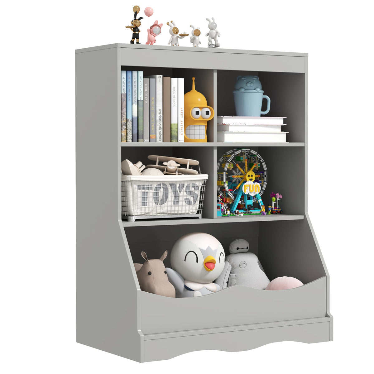 3-Tier Children's Multi-Functional Bookcase Toy Storage Bin Floor Cabinet-Gray, photo 5 of 8
