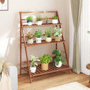 3-Tier Bamboo Ladder Shelf Foldable Plant Flower Bookshelf-Brown by LJGDeals