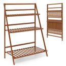 3-Tier Bamboo Ladder Shelf Foldable Plant Flower Bookshelf-Brown by LJGDeals
