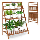 3-Tier Bamboo Ladder Shelf Foldable Plant Flower Bookshelf-Brown by LJGDeals