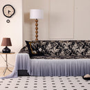 Elegant Botanical Sofa Cover with Pleated Tulle Skirt, Vintage Floral Couch Protector
