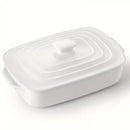 Large Ceramic Casserole Dish with Lid 4.0 Qt Rectangular Baking Pan Red