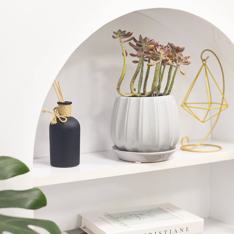 6 inch Grey Glazed Ceramic Contour Planter