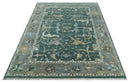 Oriental Oushak Teal Green and Gray 9x12 Hand Knotted Wool Area Rug by The Rug Decor