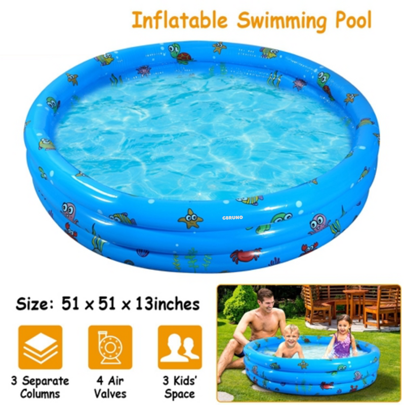 51x13Ó Inflatable Swimming Pool Blow Up Family Pool For 3 Kids Foldable Swim Ball Pool Center w/ 4 Valves Bottom Water Drain Plug For Indoor Backyard, photo 5 of 15