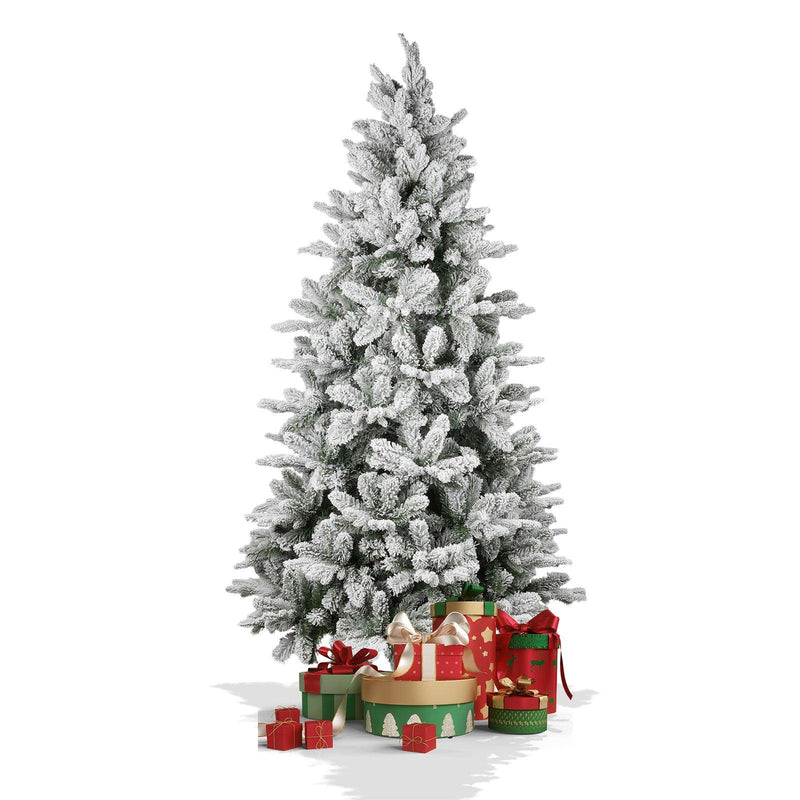 6.9' Artificial Christmas Pine Tree Snow Flocked Xmas Tree with 950 Branch Tips