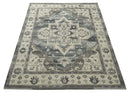Custom Made Hand Knotted Ivory, Charcoal and Gray Traditional Medallion Natural Wool Area Rug, Kids, Living Room and Bedroom Rug
