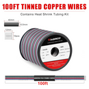 100ft RGBW LED Extension Cable 22 Gauge 5Pin 12V-24V DC Electrical Wire 5 Colors 22AWG Wires with 10PCS Heat-shrinkable Tubes for RGBW 3528 5050 Led Strip