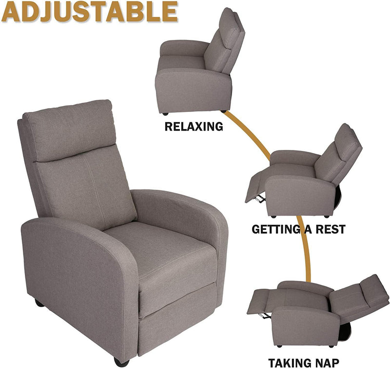 Fabric Recliner Chair Adjustable Single Sofa Home Theater Seating Recliner Reading Sofa for Living Room & Bedroom, Grey