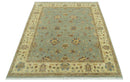 Traditional Oushak Design Green, Blue And Rust 6.5x8 Hand Knotted wool rug