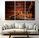 Whiskey and Cigar Wall Art Canvas | 3 Panel Bar Room Decor by MyGreatCanvas | Canvas Wall Art Prints | Photo Prints & Wall Decor