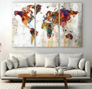 Vintage World Map Canvas Wall Art Print, Warm Tone Global