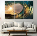 Golden Wave Sunset Canvas Print – Large Coastal Wall Art for