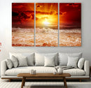 Red Sunset Ocean Beach Canvas Wall Art Beach Canvas, Coastal