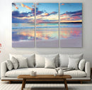 Tranquil Pastel Sunset Beach Triptych Canvas Art, Soothing