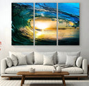 Ocean Wave at Sunset Canvas Art, Large Wall Print of Vibrant