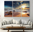 Golden Hour Beach Sunset Canvas Triptych, Ocean Waves and by MyGreatCanvas | Canvas Wall Art Prints | Photo Prints & Wall Decor