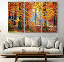 Autumn Red Forest Triptych Canvas Wall Art Print, Forest