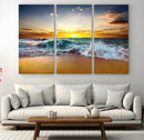 Golden Sunset Ocean Waves Wall Art Canvas Print – Multi